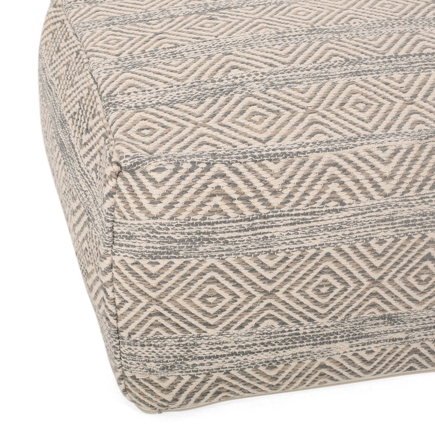 Gambriel Boho Rectangular Bean Bag Ottoman, Light Brown, Natural, and Gray