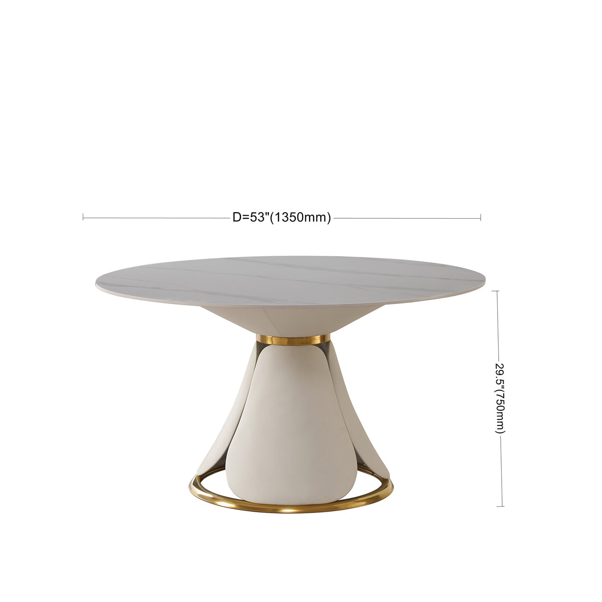 53 inch Modern sintered stone round dining table with stainless steel base with 6 pcs chairs