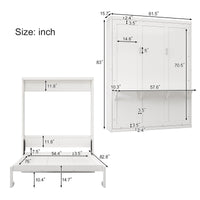 Full Size Murphy Bed with 1 Side Cabinet Storage Shelf, 61.5-inch Cabinet Bed Folding Wall Bed with Desk Combo Perfect for Guest Room,Study, Office, Antique Grey White