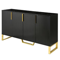 TREXM Modern sideboard with Four Doors, Metal handles & Legs and Adjustable Shelves Kitchen Cabinet (Black)