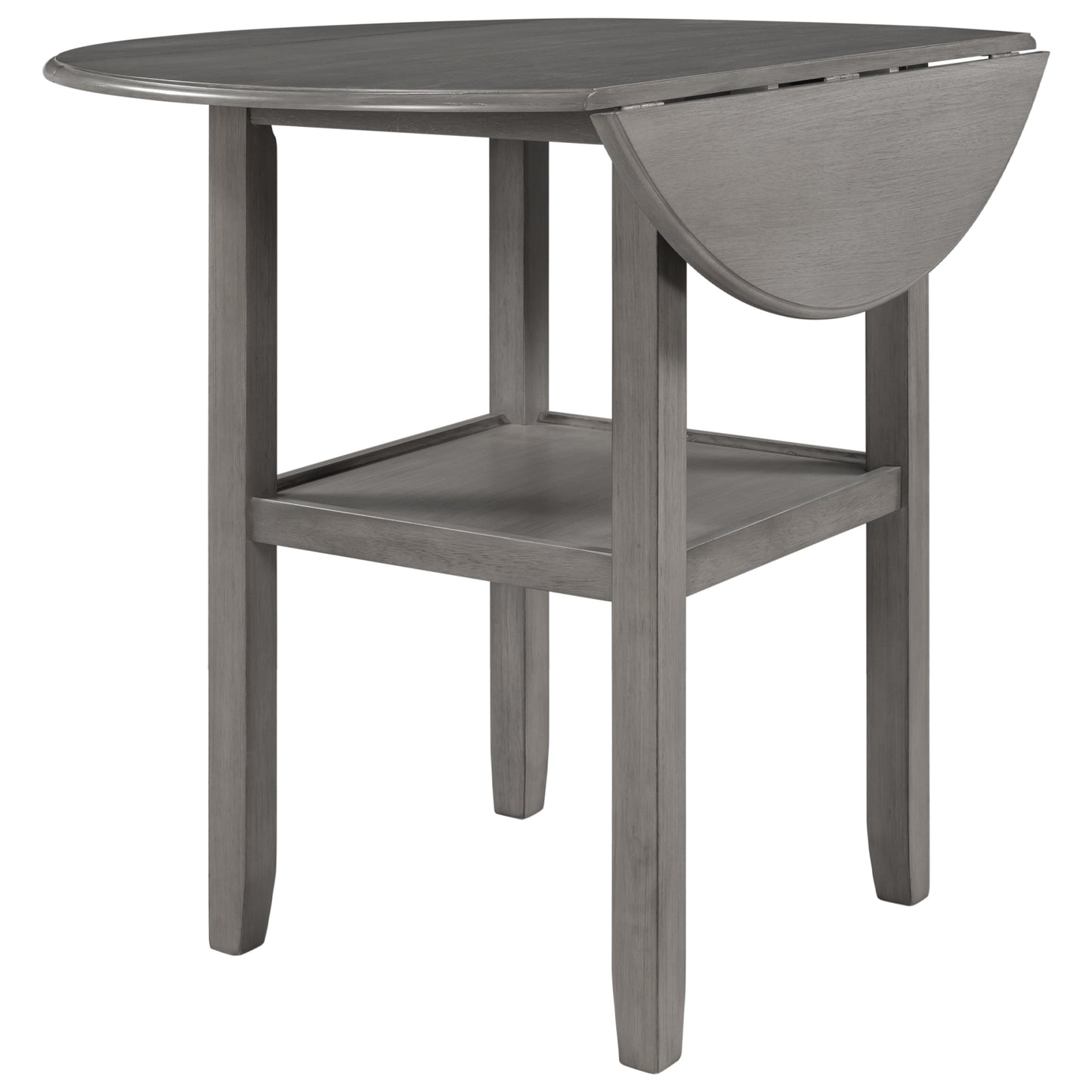 TOPMAX Farmhouse Round Counter Height Kitchen Dining Table with Drop Leaf  and One Shelf for Small Places, Gray