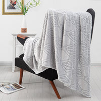 Back Printing Shaved Flannel Plush Blanket, checked Blanket for Bed or Sofa,  80" x 90", Grey ( Set of 2)