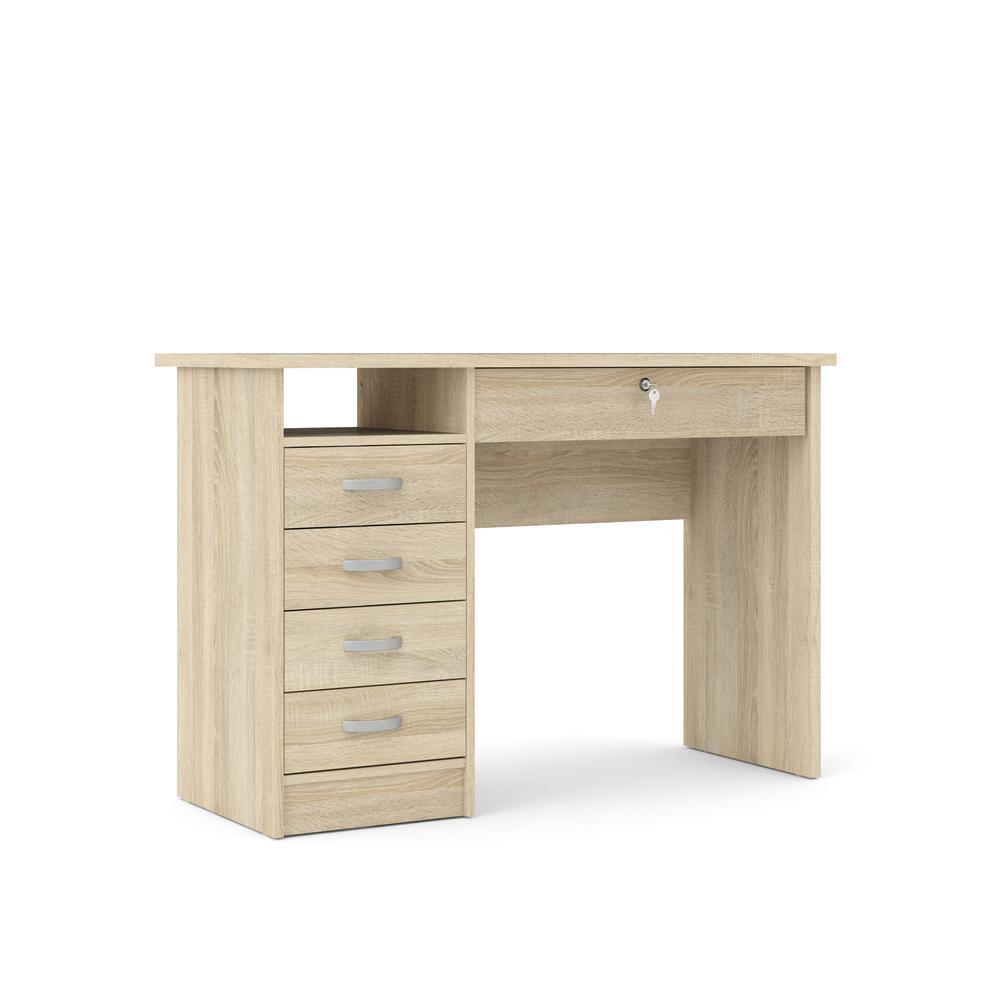 Modern Desk with 5 Storage Drawers for Living Room or Home Office, Oak Structure