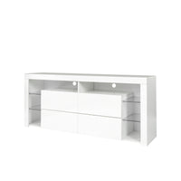 White Modern contracted LED TV Cabinet with Storage Drawers，4 Storage Cabinet with Open Shelves for Living Room Bedroom