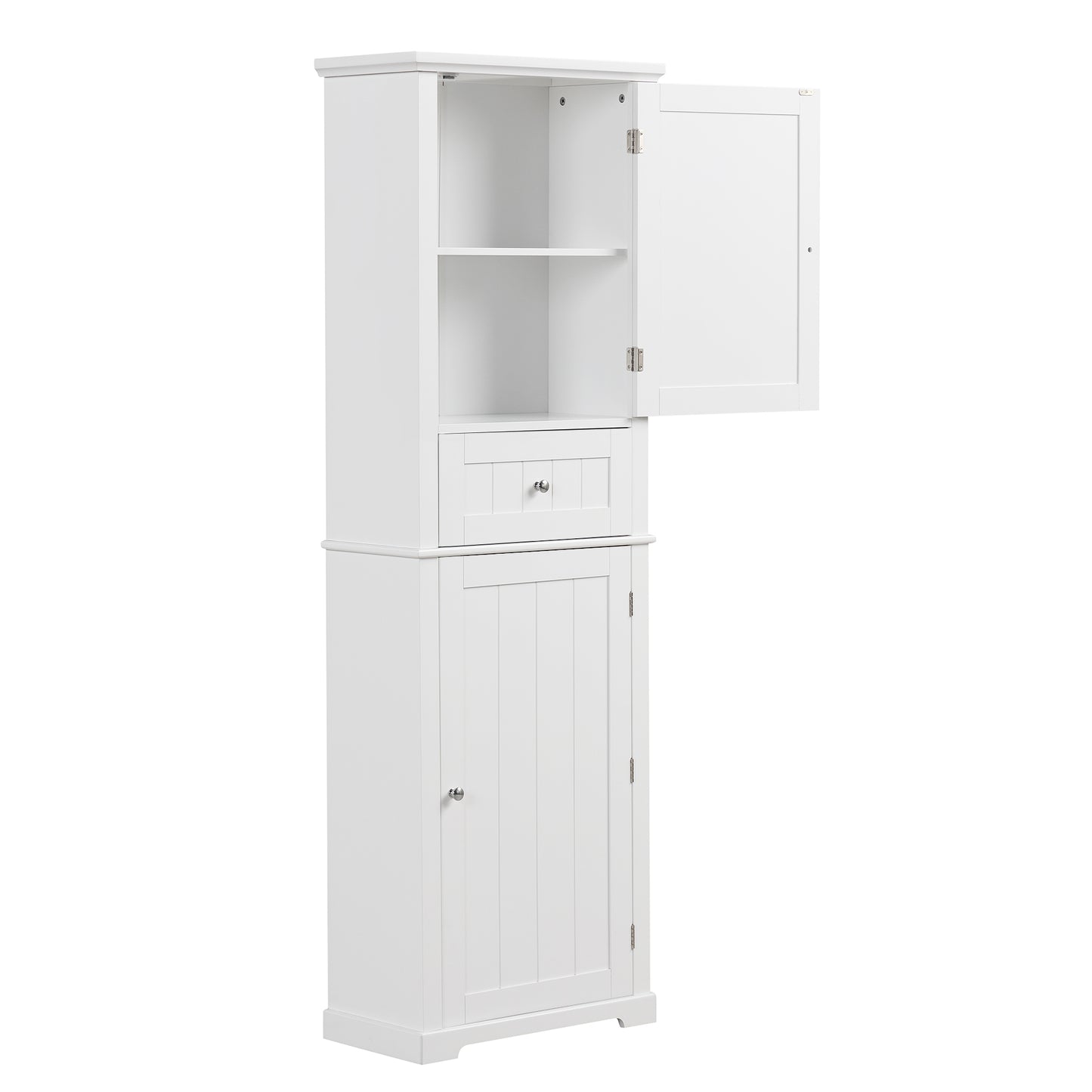 Tall Bathroom Storage Cabinet, Freestanding Storage Cabinet with Drawer and Adjustable Shelf, MDF Board with Painted Finish, White