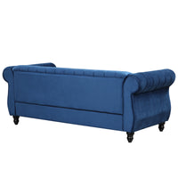 82.5" Modern Sofa Dutch Fluff Upholstered sofa with solid wood legs, buttoned tufted backrest,blue