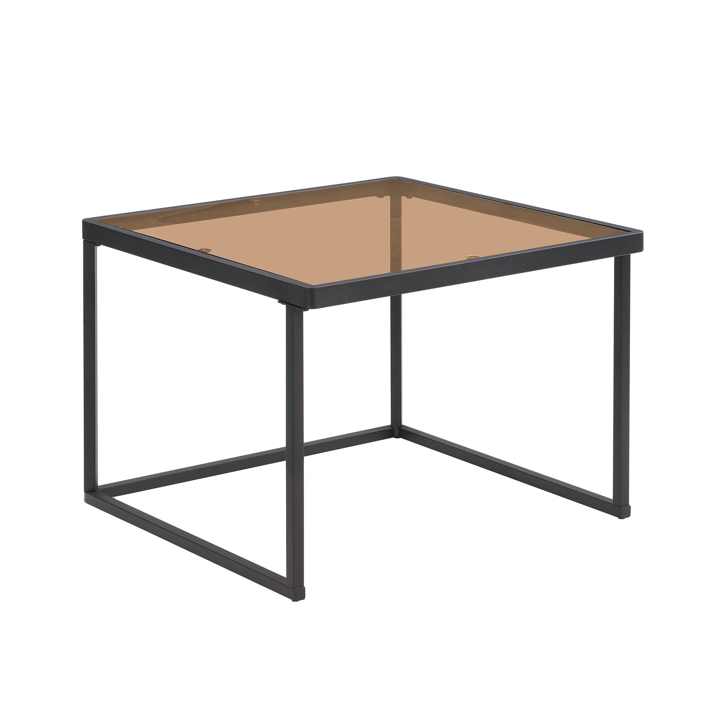 ON-TREND Modern Nested Coffee Table Set with High-low Combination Design, Brown Tempered Glass Cocktail Table with Metal Frame, Length Adjustable 2-Tier Center&End Table for Living Room, Black