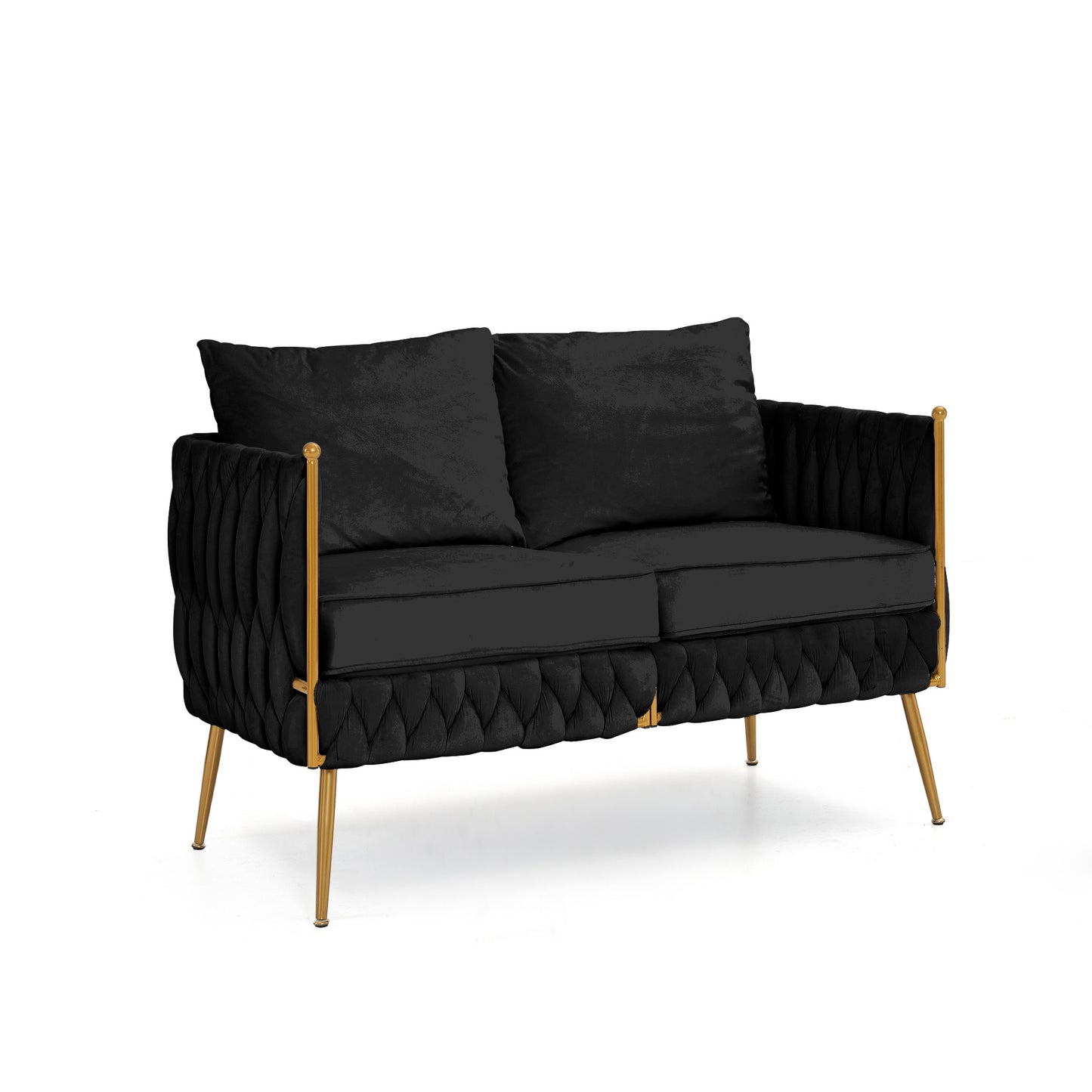 Stylish Handmade Woven Back Upholstered Sofa Set with 1 Accent Chair and 1 Loveseat Sofa, Modern Sofa Set for Living Room And Small Living Spaces , Black Velvet