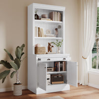 83.4"Tall Bookshelf with LED Lighting, Modern Bookcase with 2 Doors and 1 Drawer,Storage Bookcase with Open Shelves for Living Room,Bedroom,Home Office,White