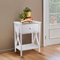 Nightstand with Drawer and Open Storage Shelves, Bedside End Table for Bedroom Living Room, White