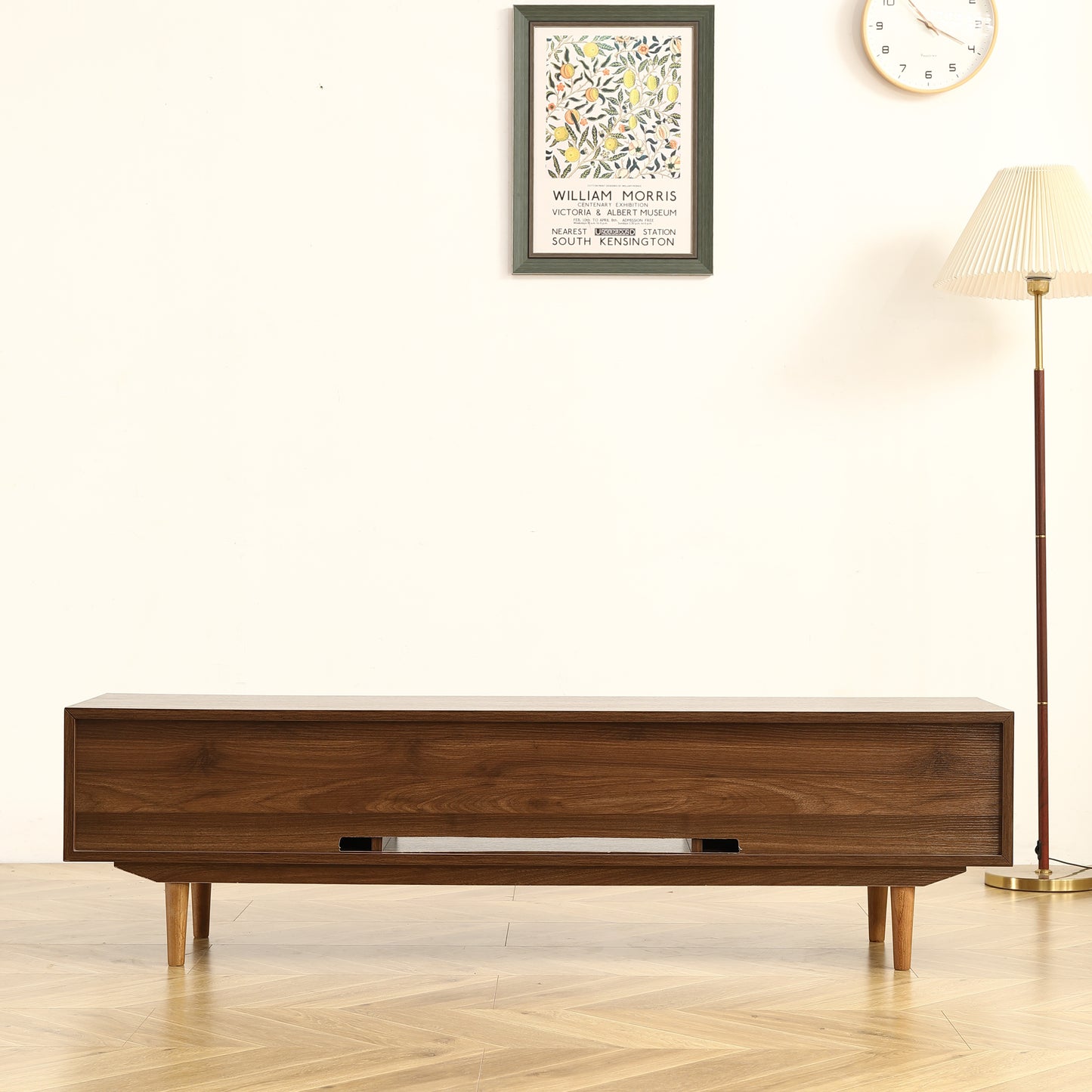 Modern 63 Inch TV Cabinet with Black Walnut Finish and Solid Wood Legs