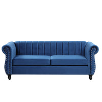 82.5" Modern Sofa Dutch Fluff Upholstered sofa with solid wood legs, buttoned tufted backrest,blue