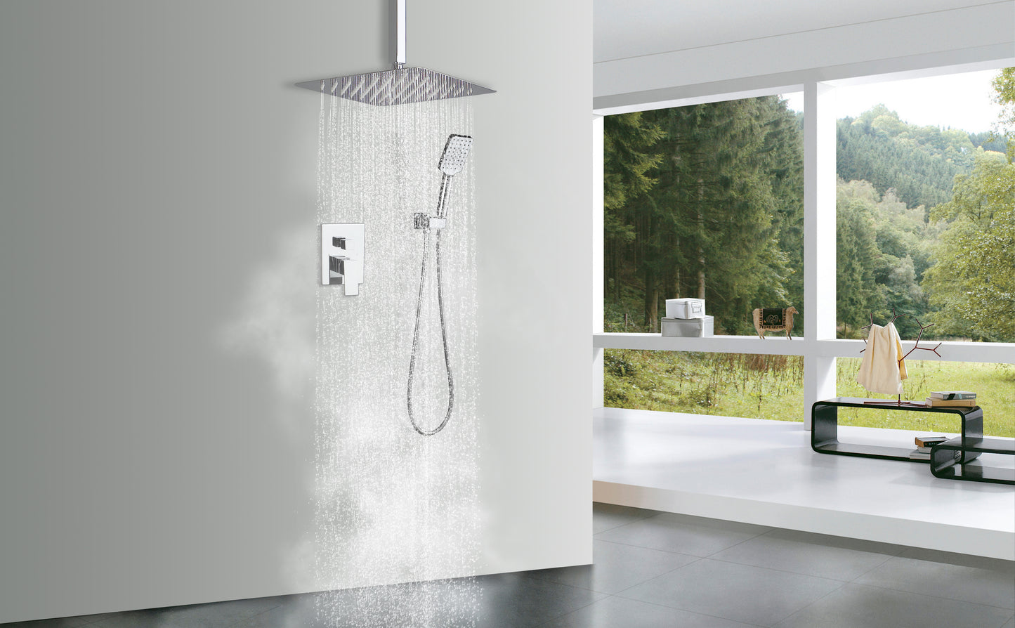 Shower Faucet Set System Ceiling Shower Faucets Sets Complet with Rough-in Valve, 10 Inches High Pressure Rain Shower Head and Handheld