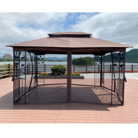 13x10 Outdoor Patio Gazebo Canopy Tent With Ventilated Double Roof And Mosquito net(Detachable Mesh Screen On All Sides),Suitable for Lawn, Garden, Backyard and Deck,Brown Top