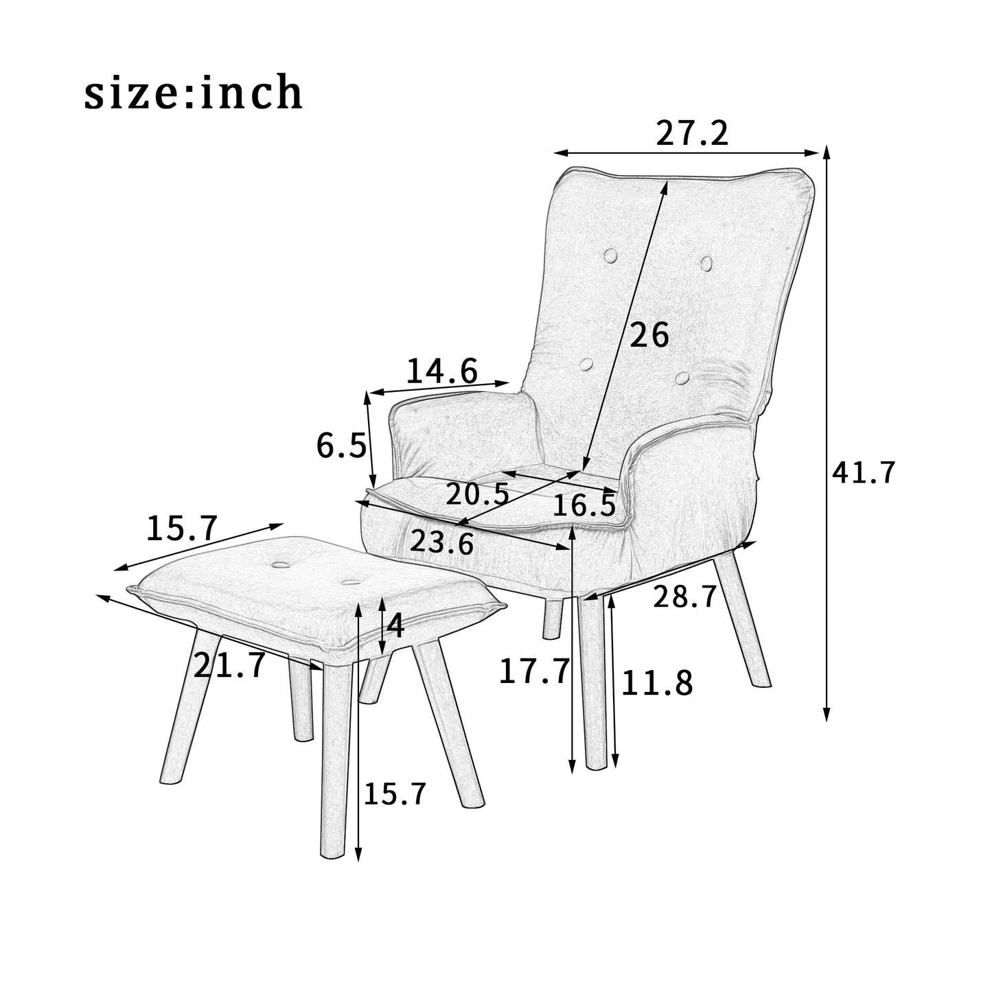 Accent chair TV Chair Living room Chair with ottoman,Modern Vanity Chair with Arms Upholstered Tall Back Desk Chair for  Bedroom