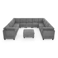 U shape Modular Sectional Sofa,DIY Combination,includes Seven Single Chair, Four Corner and One Ottoman,Grey