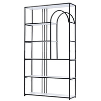 70.9 Inch Home Office Bookcase Open Bookshelf Storage Large 6 Shelf Bookshelf Furniture with Black Metal Frame, White