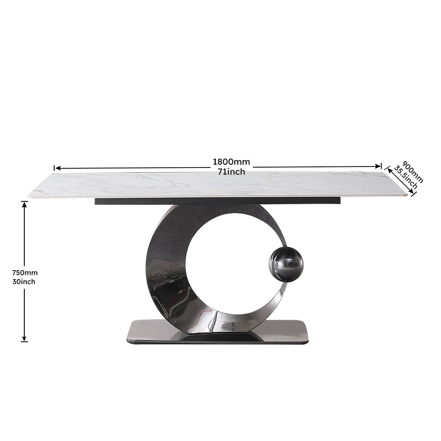 71-Inch Stone DiningTable with Carrara White color and Round special shape carbon steel  Pedestal Base with 6PCS Chairs