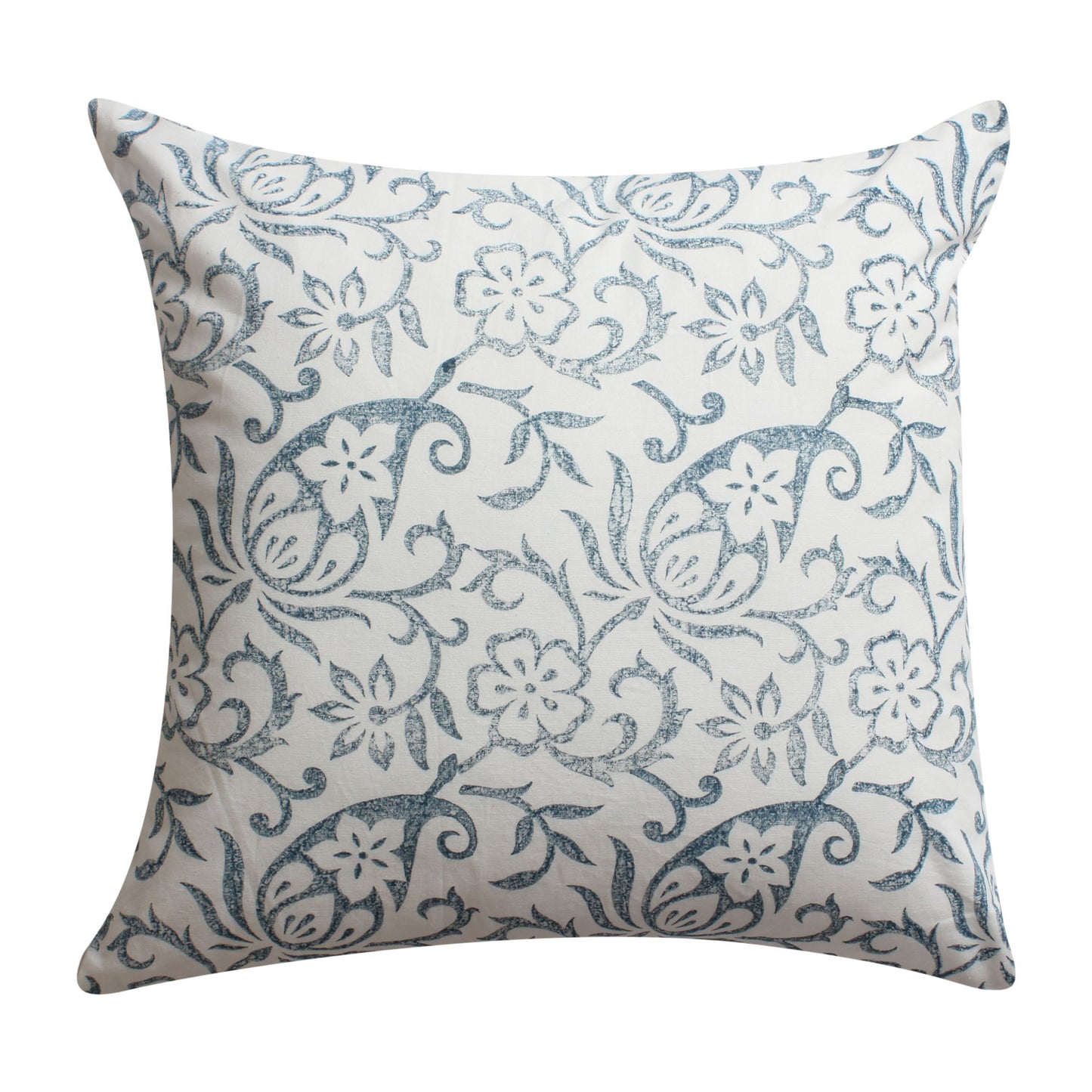 18 x 18 Square Cotton Accent Throw Pillow, Paisley Floral and Square Patterns, Set of 2, White, Blue