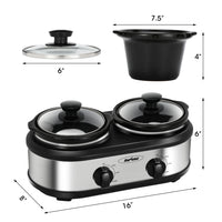 Factory Wholesale 2.5 QT Silver Small Portable Twin Double Crockpot Slow Cooker For Buffet Kitchen