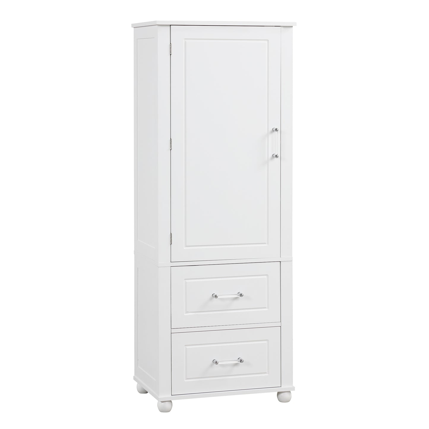 Tall Bathroom Storage Cabinet, Freestanding Storage Cabinet with Two Drawers and Adjustable Shelf, MDF Board with Painted Finish, White