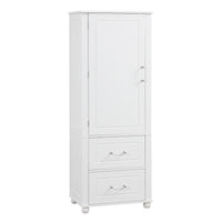 Tall Bathroom Storage Cabinet, Freestanding Storage Cabinet with Two Drawers and Adjustable Shelf, MDF Board with Painted Finish, White