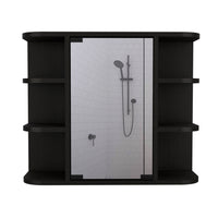 Milan Medicine Cabinet, Six External Shelves Mirror, Three Internal Shelves -Black