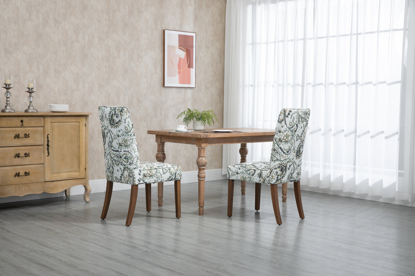 Cover Removable Interchangeable and Washable Taupe Cashew Fabric Upholstered Parsons Chair with Solid Wood Legs 2 PCS