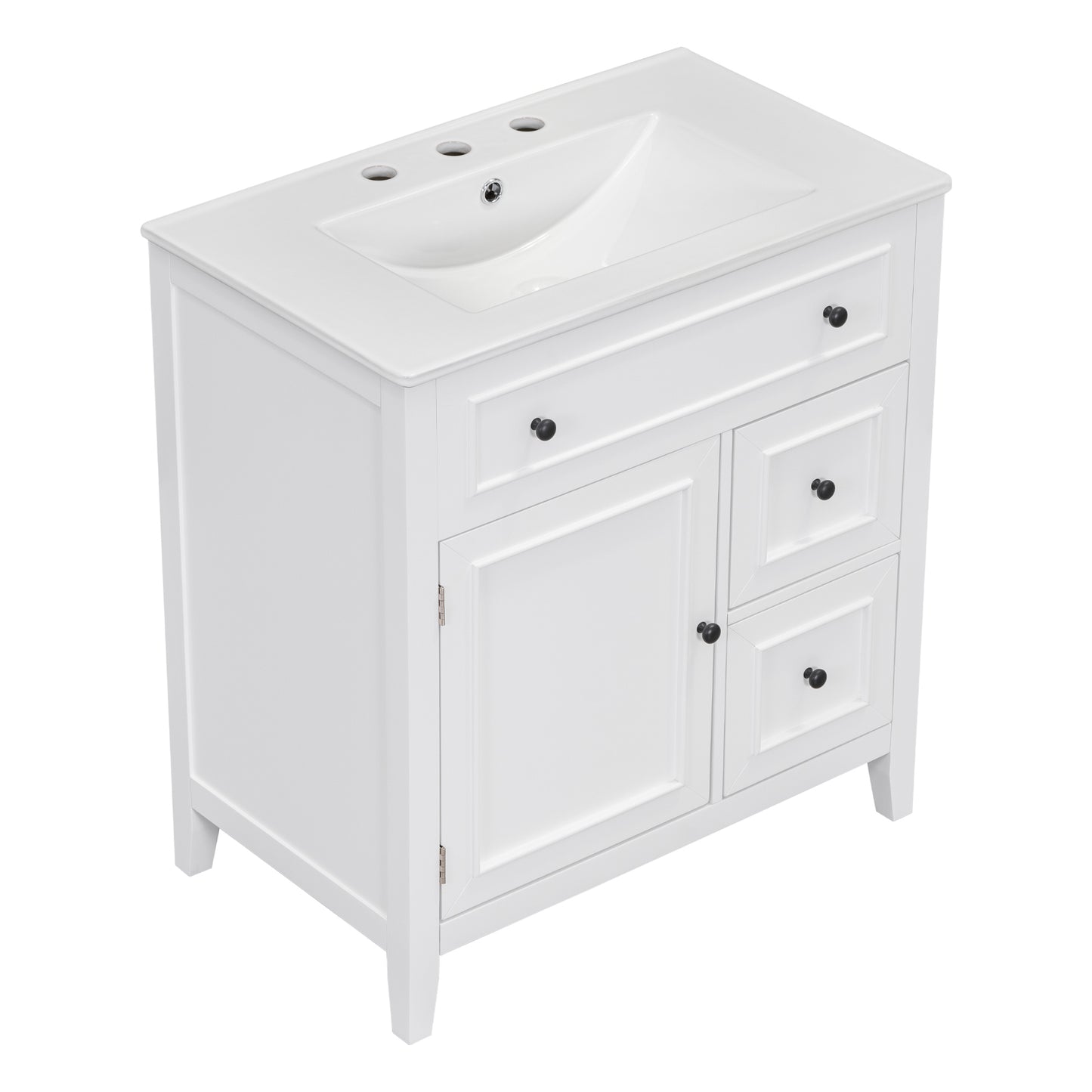 30" Bathroom Vanity with Sink Top, Bathroom Vanity Cabinet with Door and Two Drawers, Solid Wood Frame, One Package, White