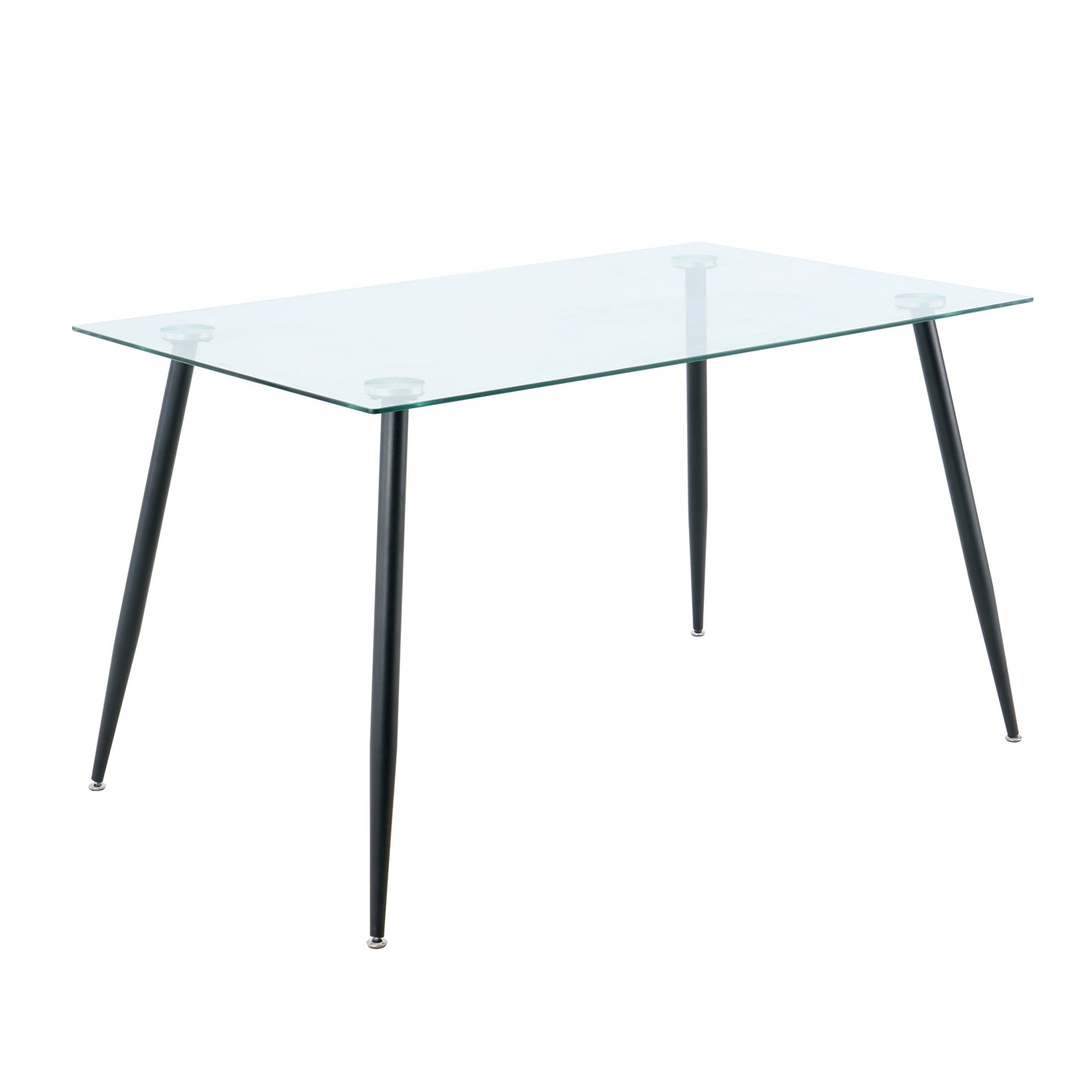 Modern Kitchen Glass dining table 51" Rectangular  Tempered Glass Table top,Clear Dining Table Metal Legs, Black legs