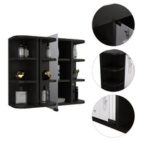 Milan Medicine Cabinet, Six External Shelves Mirror, Three Internal Shelves -Black