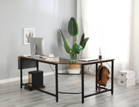 Modern Design L-Shaped Desk Corner Computer Desk PC laptop Computer Table Study Desk Home Office Wood & Metal Deep Rustic