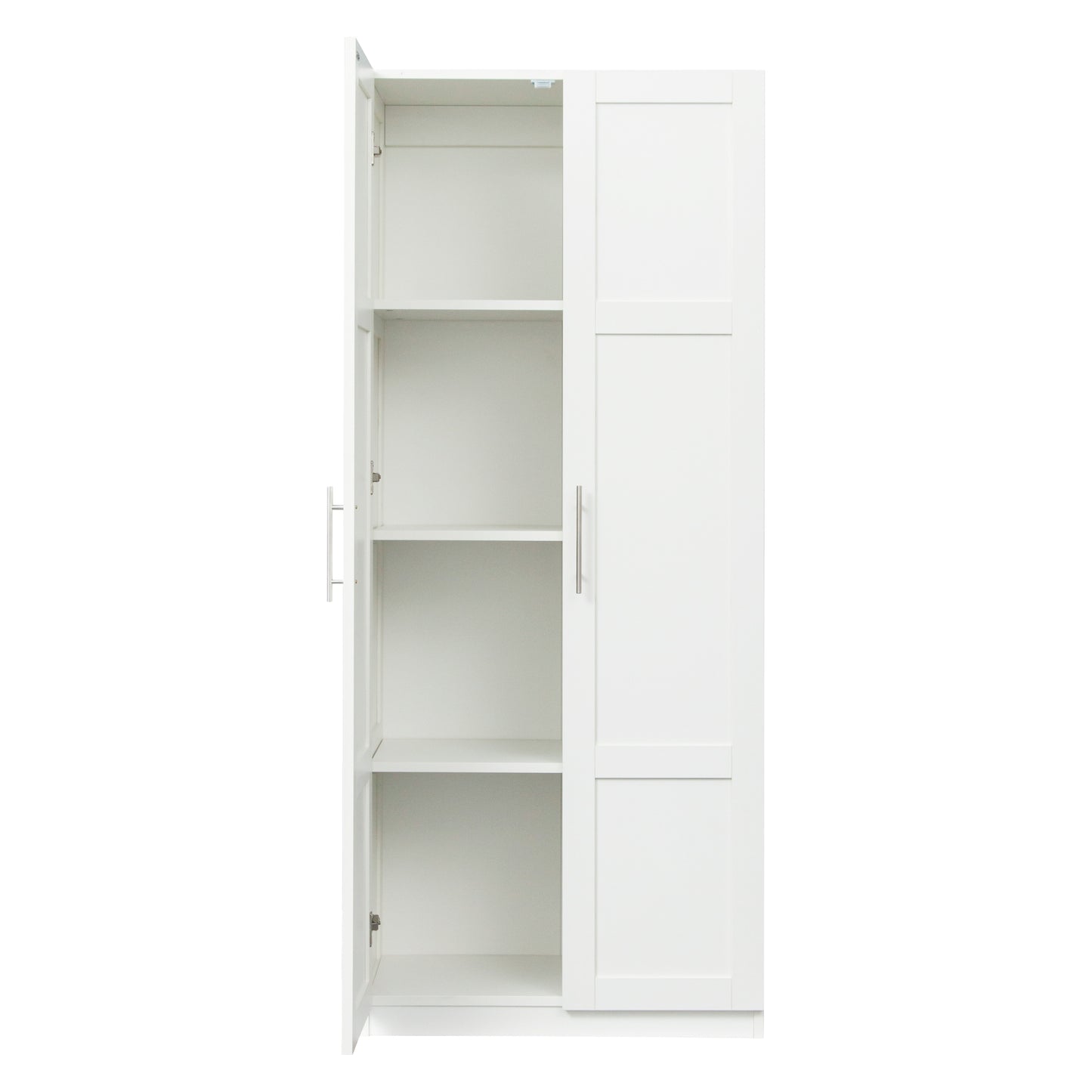 High wardrobe and kitchen cabinet with 2 doors and 3 partitions to separate 4 storage spaces,white