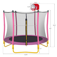 5.5FT Trampoline for Kids - 65" Outdoor & Indoor Mini Toddler Trampoline with Enclosure, Basketball Hoop and Ball Included