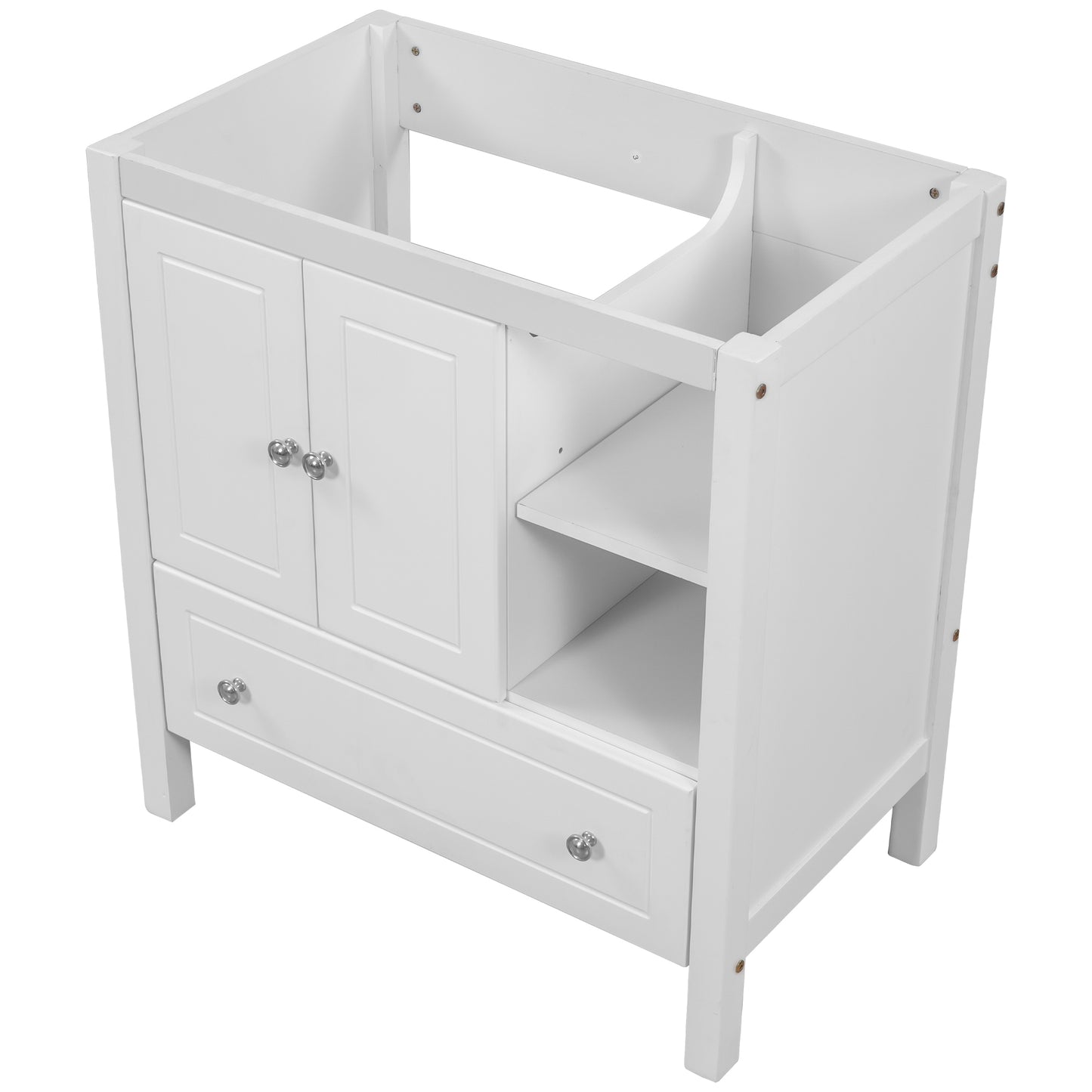 30" Bathroom Vanity Base Only, Solid Wood Frame, Bathroom Storage Cabinet with Doors and Drawers, White