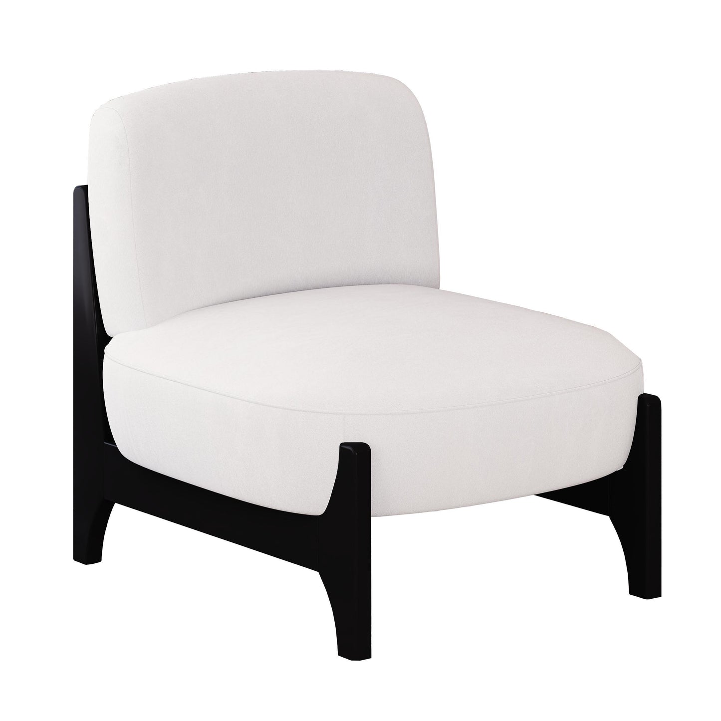 1 Piece Upholstered Velvet Fabric Mid Century Modern Accent  Chair with Solid Wood Frame, Comfy Armless Chair for Living Room, Bedroom, Reading, Balcony,White