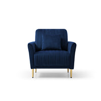 Velvet Accent Chair Round Arm Chair with Gold Legs, Upholstered Single Sofa for Living Room Bedroom, Navy Blue with 1 Throw Pillow