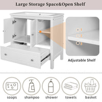 30" Bathroom Vanity Base Only, Solid Wood Frame, Bathroom Storage Cabinet with Doors and Drawers, White