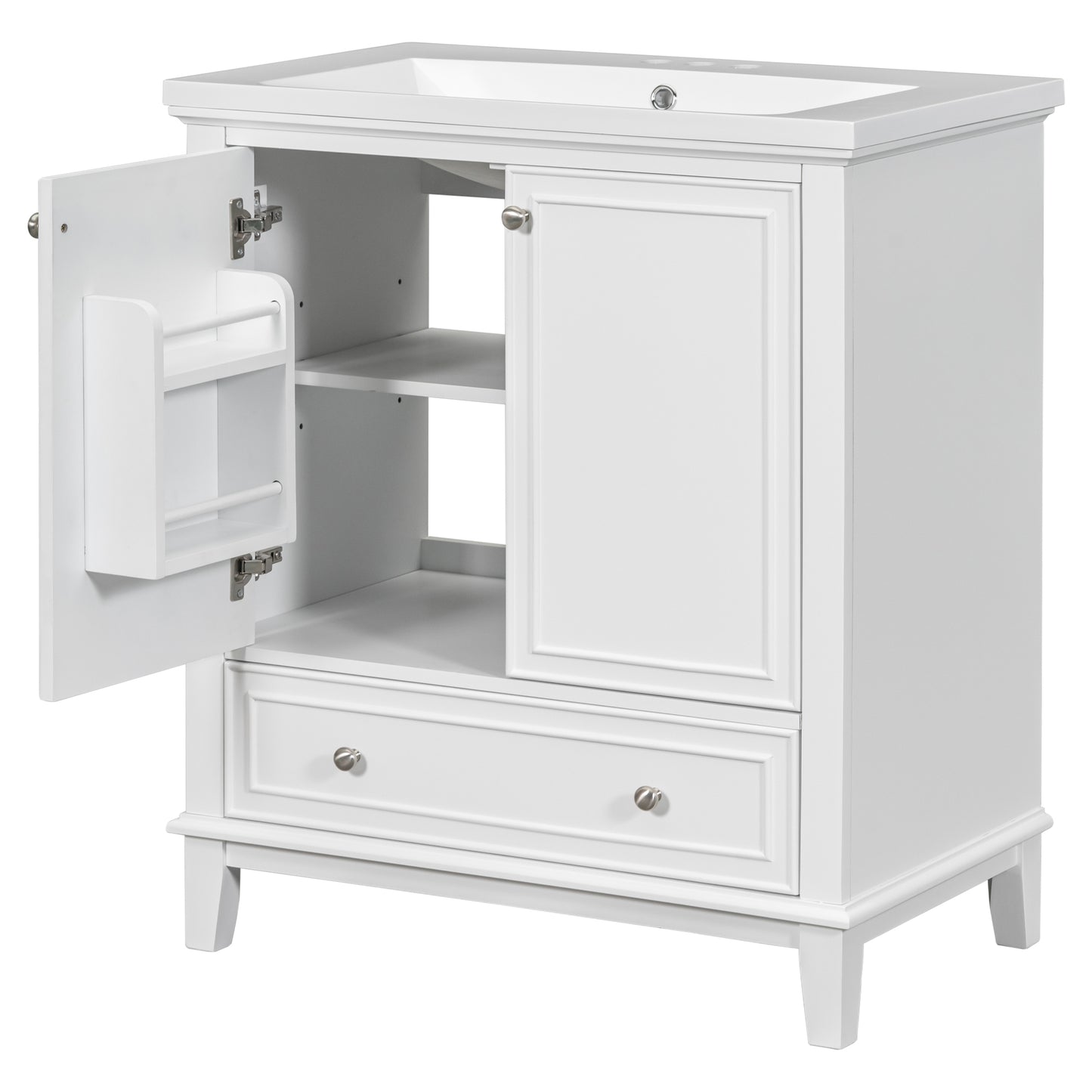 30" Bathroom Vanity with Sink Combo, Multi-functional Bathroom Cabinet with Doors and Drawer, Solid Frame and MDF Board, White