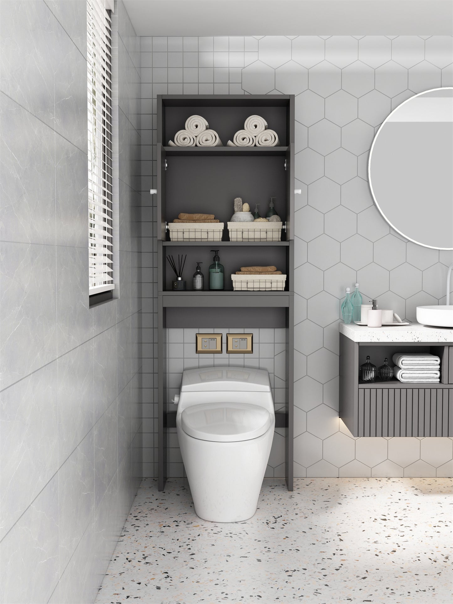 Home Bathroom Shelf Over-The-Toilet, Bathroom SpaceSaver, Bathroom, Tollilet storage cabinet, GRAY