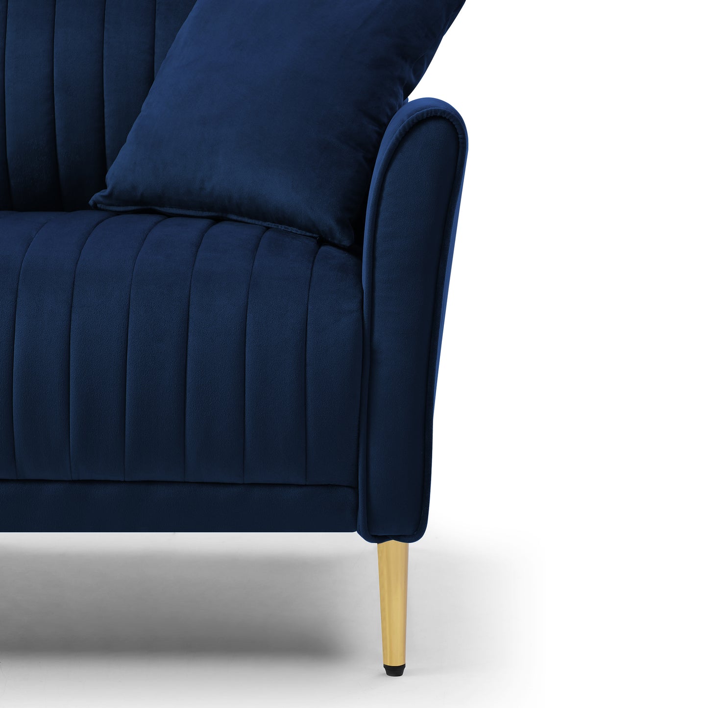 Velvet Accent Chair Round Arm Chair with Gold Legs, Upholstered Single Sofa for Living Room Bedroom, Navy Blue with 1 Throw Pillow