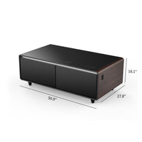 Modern Smart Coffee Table with Built-in Fridge, Bluetooth Speaker, Wireless Charging Module, Touch Control Panel, Power Socket, USB Interface, Outlet Protection, Atmosphere light, and More