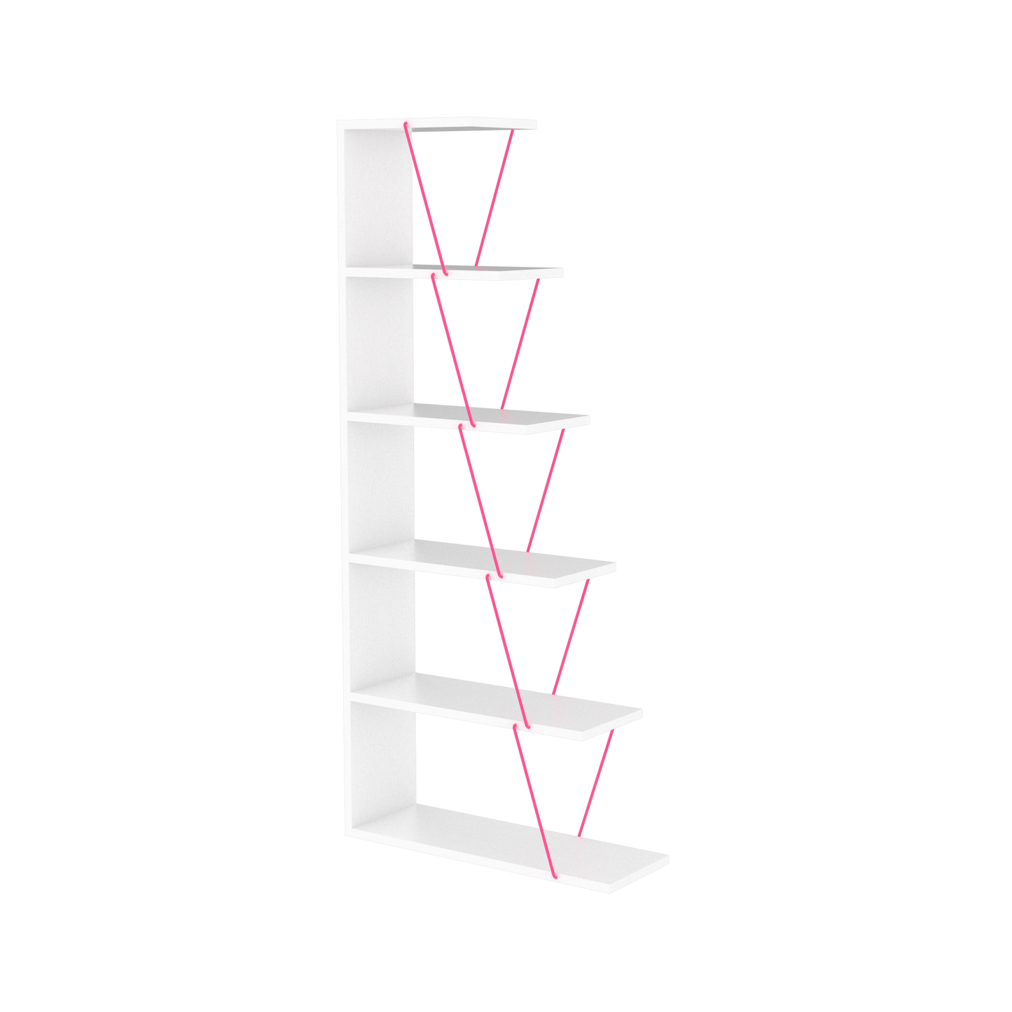 Furnish Home Store Modern 5 Tier Ladder Bookshelf Organizers, Narrow Bookshelf for Small Spaces Office Furniture Bookcase ,White/Pink