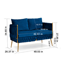 3 Piece Modern Velvet Upholstered Living Room Set with 3-Seater Sofa and 2 Loveseats, Handmade Woven Tufted Back and Arms, Golden Metal Legs, Blue Velvet