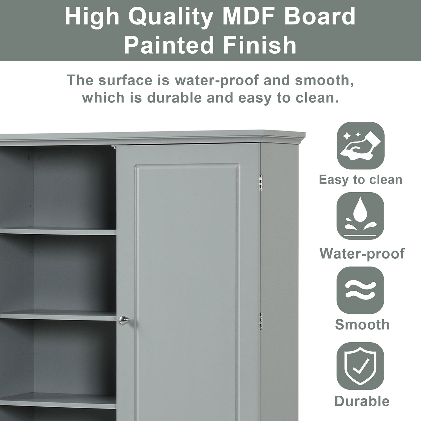 Wide Bathroom Storage Cabinet, Freestanding Storage Cabinet with Two Drawers and Adjustable Shelf, MDF Board with Painted Finish, Grey