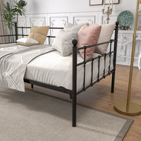 Daybed Frame Twin Size Multifunctional Metal Platform with Headboard Victorian Style, Bed Sofa  for Guest Living Room, Twin, Black