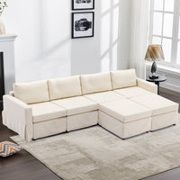 4 Seat Module Sectional Sofa Couch With 2 Ottoman,Seat Cushion and Back Cushion Removable and Washable,Cream