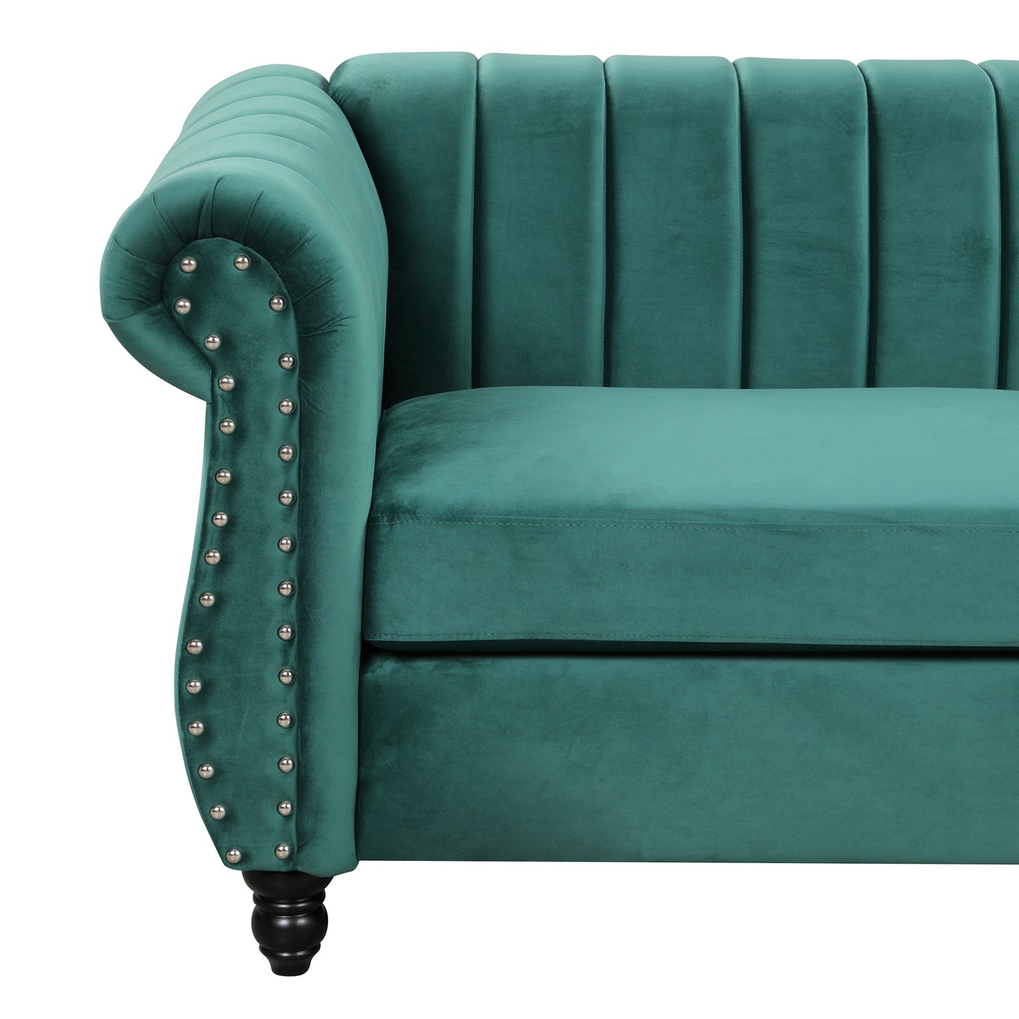 39" Modern Sofa Dutch Fluff Upholstered sofa with solid wood legs, buttoned tufted backrest,green