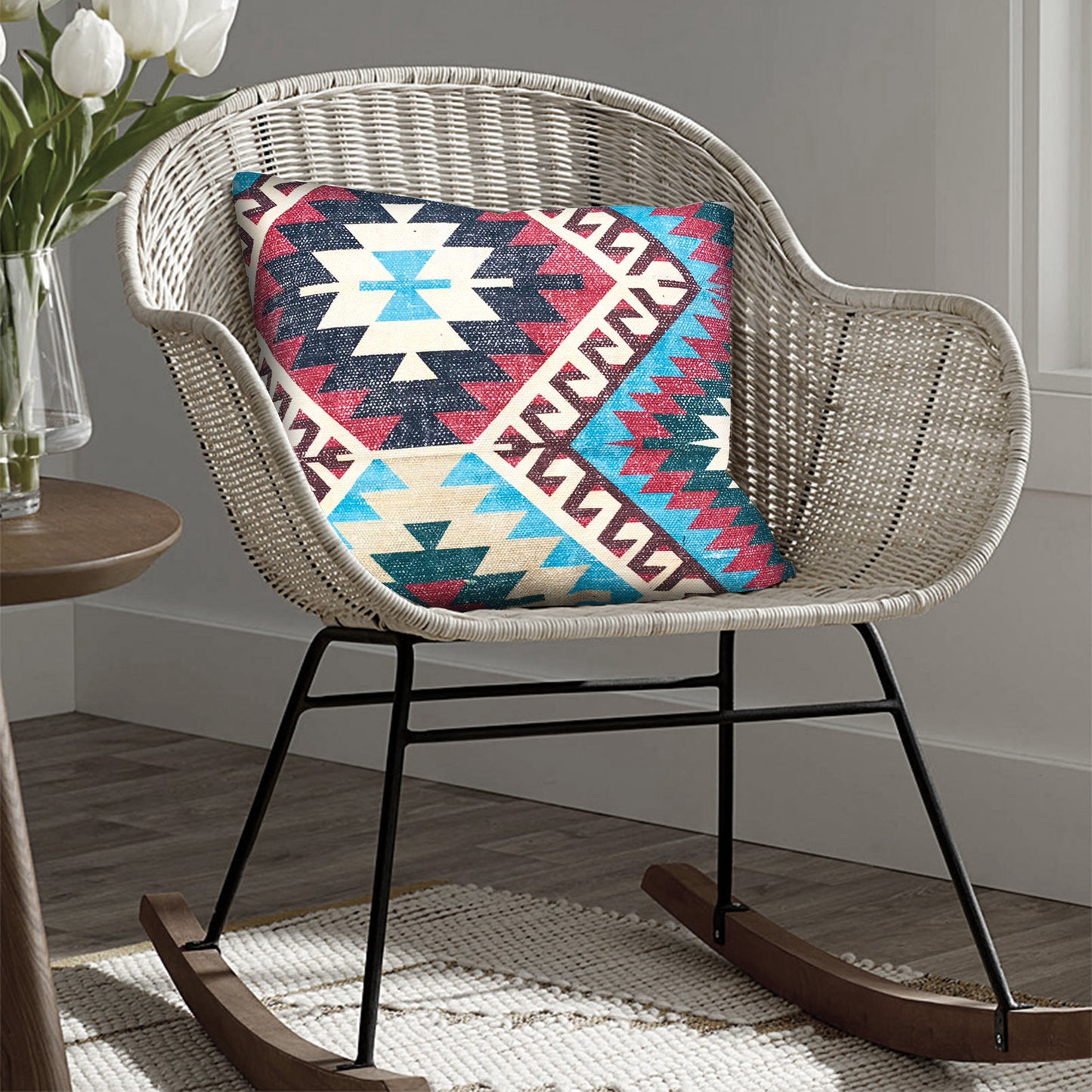 24 x 24 Square Cotton Accent Throw Pillow, Western Tribal Pattern, Multicolor