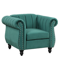 39" Modern Sofa Dutch Fluff Upholstered sofa with solid wood legs, buttoned tufted backrest,green